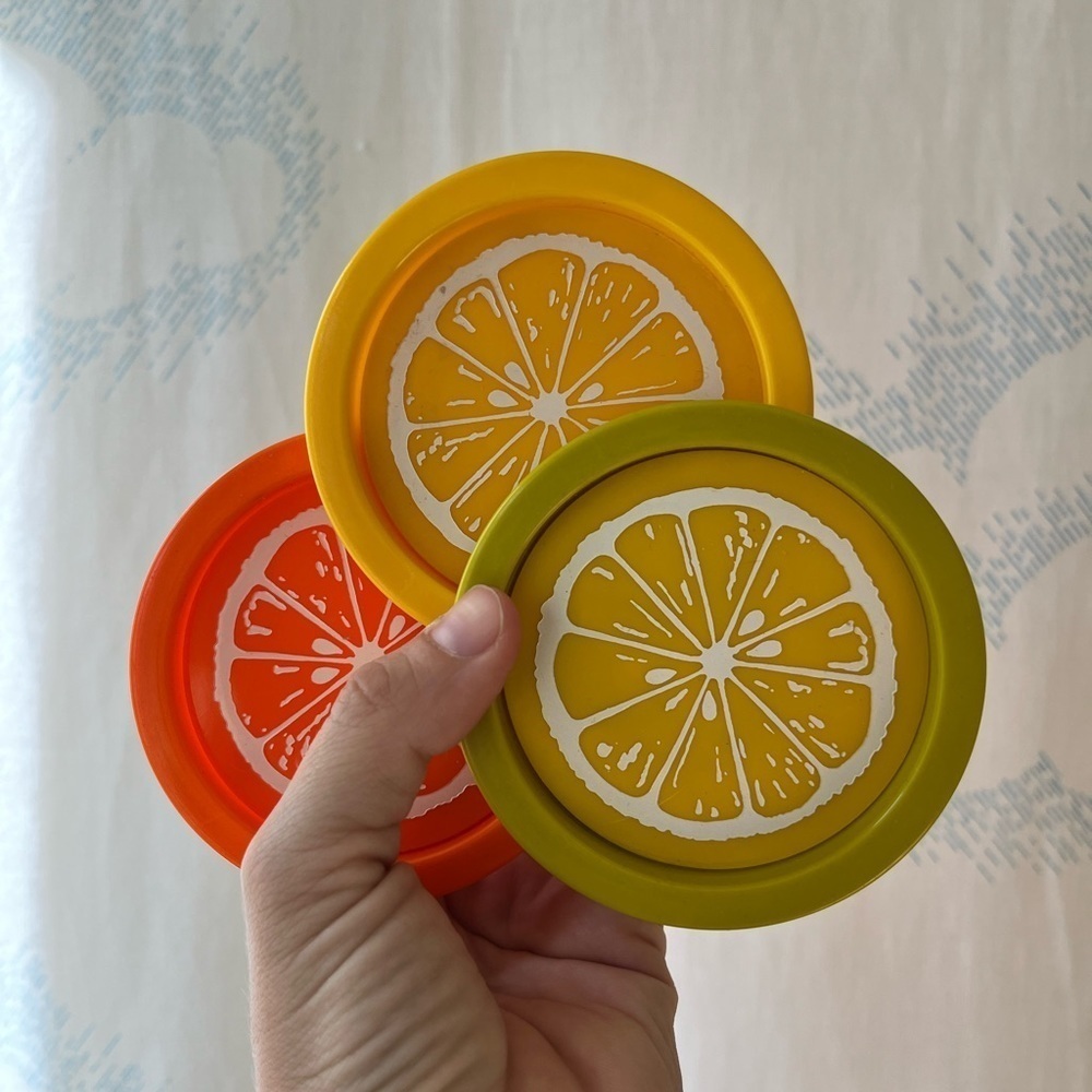 VINTAGE citrus coasters set of 6 lemon lime orange mcm decor cute colorful